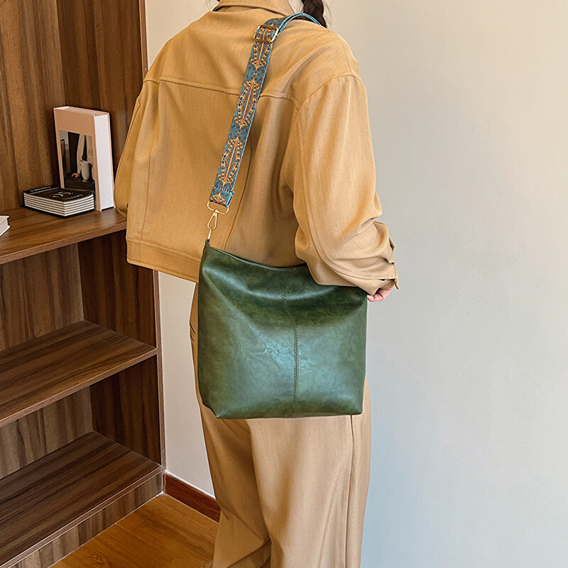 Geantă de mare capacitate pentru femei, geantă nouă de umăr, retro, versatilă, cu bandă largă, cu bandă largă, cu curea geometrică, geantă hobo, geantă de cumpărături