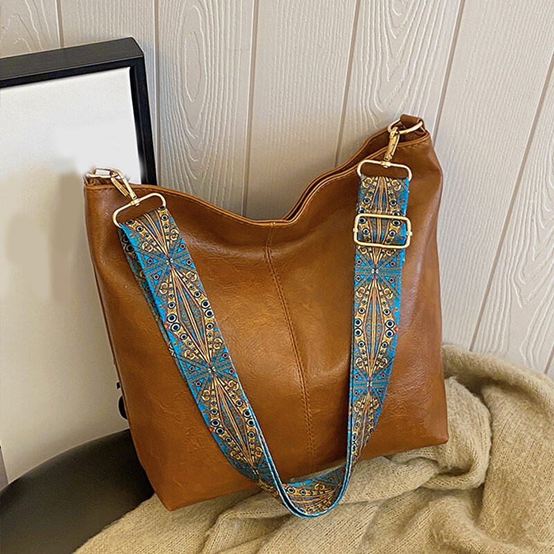 Geantă de mare capacitate pentru femei, geantă nouă de umăr, retro, versatilă, cu bandă largă, cu bandă largă, cu curea geometrică, geantă hobo, geantă de cumpărături