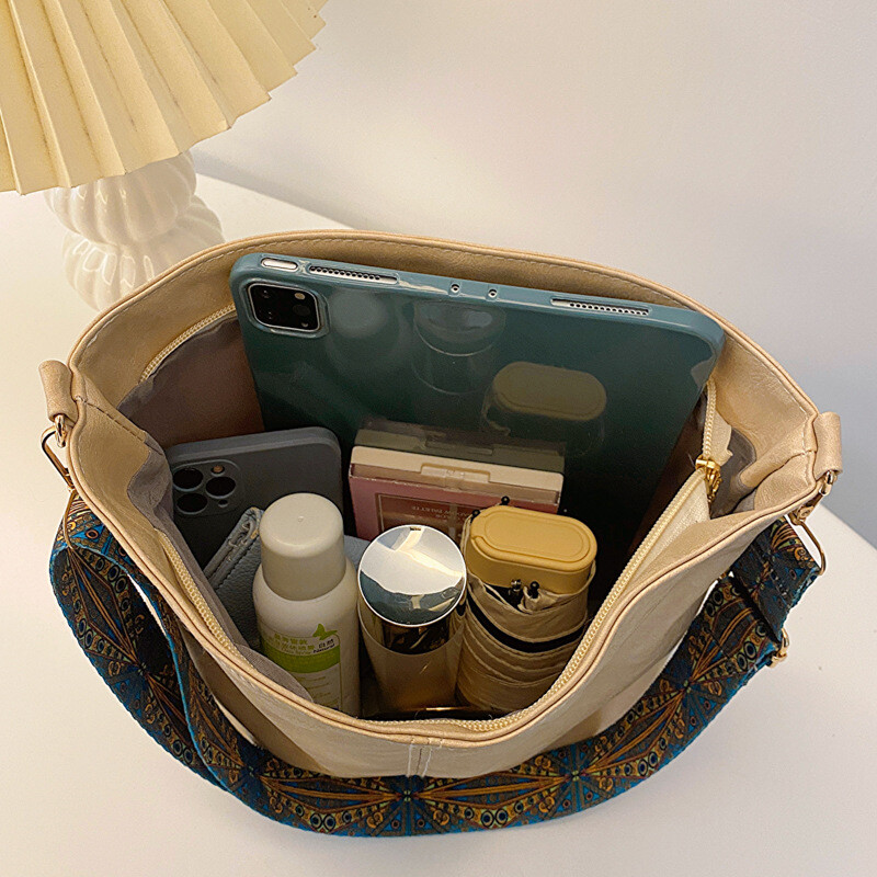 Geantă de mare capacitate pentru femei, geantă nouă de umăr, retro, versatilă, cu bandă largă, cu bandă largă, cu curea geometrică, geantă hobo, geantă de cumpărături