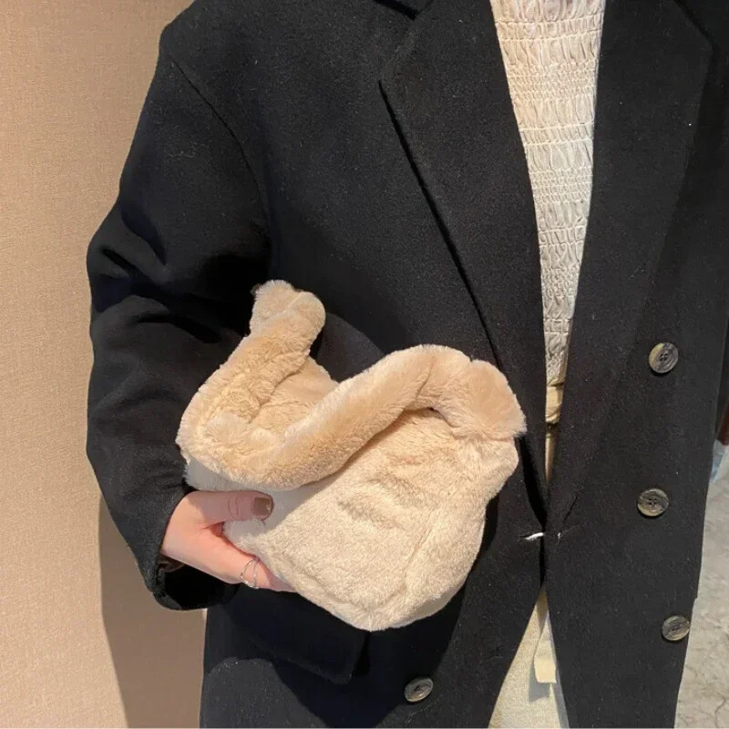 Genți de umăr de pluș pentru femei Designer de lux Moale de iarnă Poșetă de mână Poșetă de mână drăguță Geantă de subrat de petrecere pentru femei