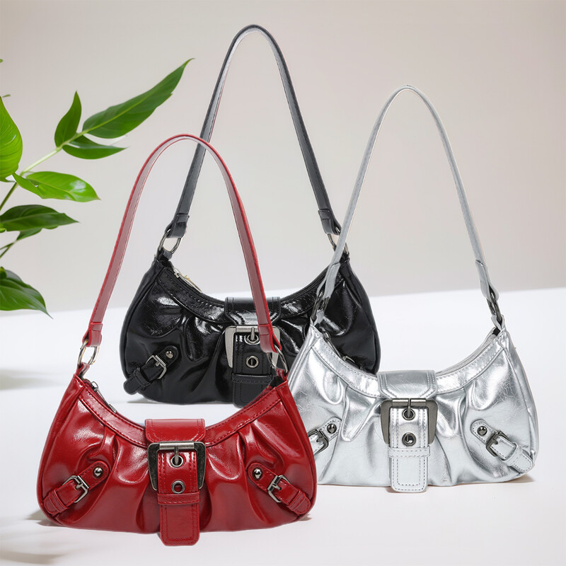 Sieviešu plisēta Hobo sarkana plecu soma sievietēm PU ādas sajūga rokassomiņa soma Y2K soma meitenēm šiks luksusa dizaina rokassomas