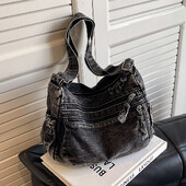 Geantă tip ghiozdan ocazional pentru femei, geantă vintage din denim, de mare capacitate, cu curea reglabilă, geantă de zi cu zi, geantă multifuncțională șic.