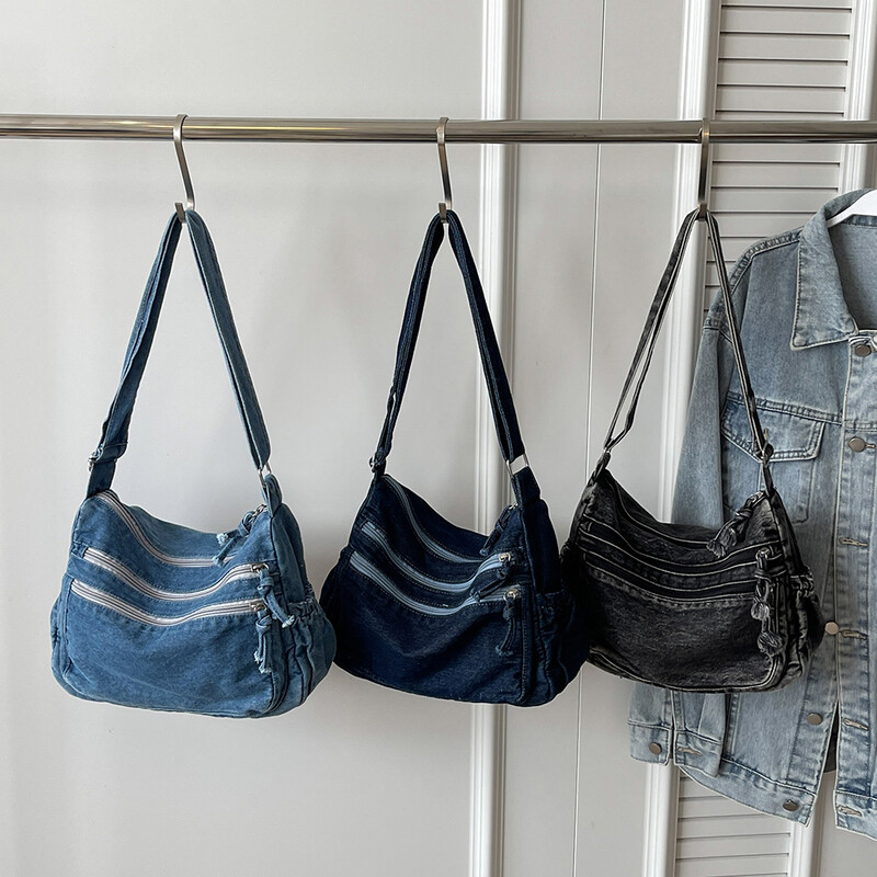 Geantă tip ghiozdan ocazional pentru femei, geantă vintage din denim, de mare capacitate, cu curea reglabilă, geantă de zi cu zi, geantă multifuncțională șic.