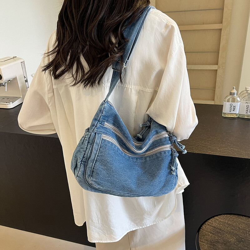 Geantă tip ghiozdan ocazional pentru femei, geantă vintage din denim, de mare capacitate, cu curea reglabilă, geantă de zi cu zi, geantă multifuncțională șic.