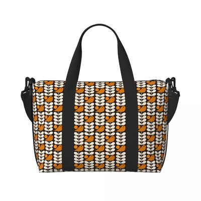 Custom Large Multistem Birds Black White Orange Tote Bag Women Orla Kiely Scandi Shopping Shoulder Gym Beach Putna torba