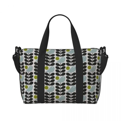 Geantă de tote personalizată, mare, cu mai multe tulpini, cu păsări, negru, alb, portocaliu, pentru femei, Orla Kiely Scandi, pentru cumpărături, geantă de călătorie pentru plajă.