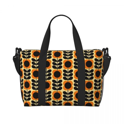 Geantă de tote personalizată, mare, cu mai multe tulpini, cu păsări, negru, alb, portocaliu, pentru femei, Orla Kiely Scandi, pentru cumpărături, geantă de călătorie pentru plajă.