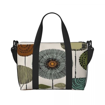 Geantă de tote personalizată, mare, cu mai multe tulpini, cu păsări, negru, alb, portocaliu, pentru femei, Orla Kiely Scandi, pentru cumpărături, geantă de călătorie pentru plajă.