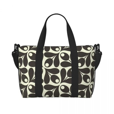 Geantă de tote personalizată, mare, cu mai multe tulpini, cu păsări, negru, alb, portocaliu, pentru femei, Orla Kiely Scandi, pentru cumpărături, geantă de călătorie pentru plajă.