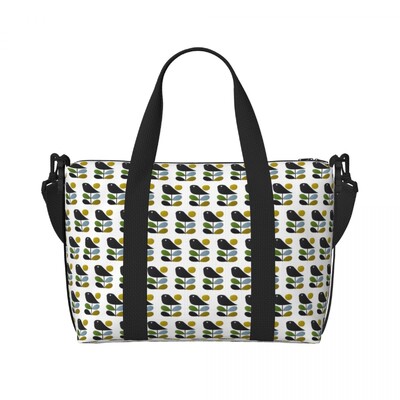 Geantă de tote personalizată, mare, cu mai multe tulpini, cu păsări, negru, alb, portocaliu, pentru femei, Orla Kiely Scandi, pentru cumpărături, geantă de călătorie pentru plajă.