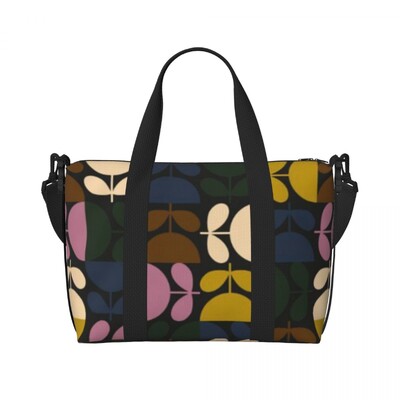 Geantă de tote personalizată, mare, cu mai multe tulpini, cu păsări, negru, alb, portocaliu, pentru femei, Orla Kiely Scandi, pentru cumpărături, geantă de călătorie pentru plajă.
