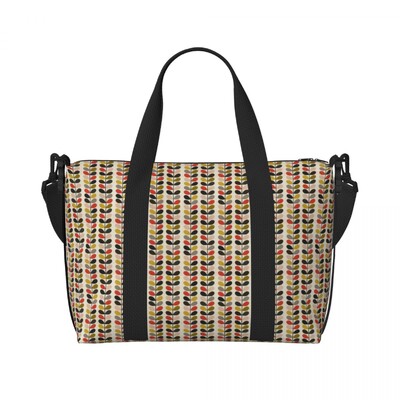 Geantă de tote personalizată, mare, cu mai multe tulpini, cu păsări, negru, alb, portocaliu, pentru femei, Orla Kiely Scandi, pentru cumpărături, geantă de călătorie pentru plajă.