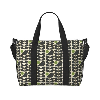 Geantă de tote personalizată, mare, cu mai multe tulpini, cu păsări, negru, alb, portocaliu, pentru femei, Orla Kiely Scandi, pentru cumpărături, geantă de călătorie pentru plajă.