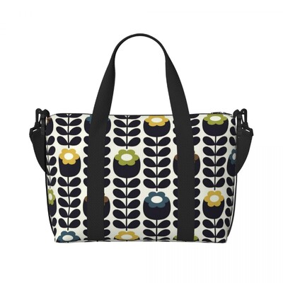 Geantă de tote personalizată, mare, cu mai multe tulpini, cu păsări, negru, alb, portocaliu, pentru femei, Orla Kiely Scandi, pentru cumpărături, geantă de călătorie pentru plajă.