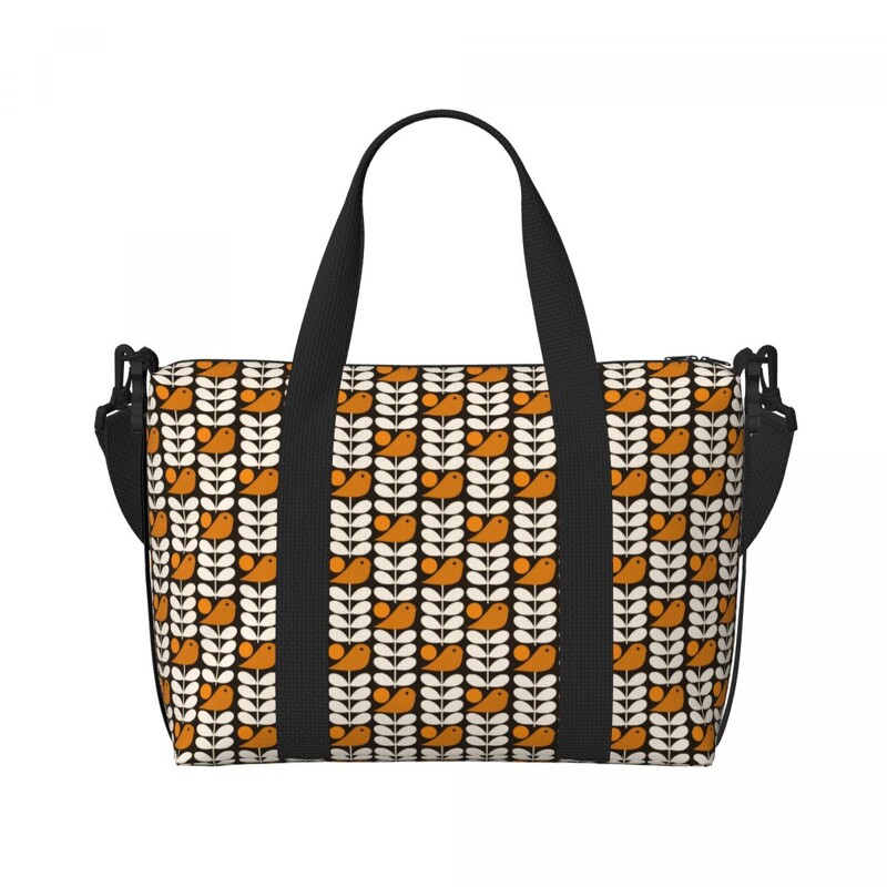 Geantă de tote personalizată, mare, cu mai multe tulpini, cu păsări, negru, alb, portocaliu, pentru femei, Orla Kiely Scandi, pentru cumpărături, geantă de călătorie pentru plajă.