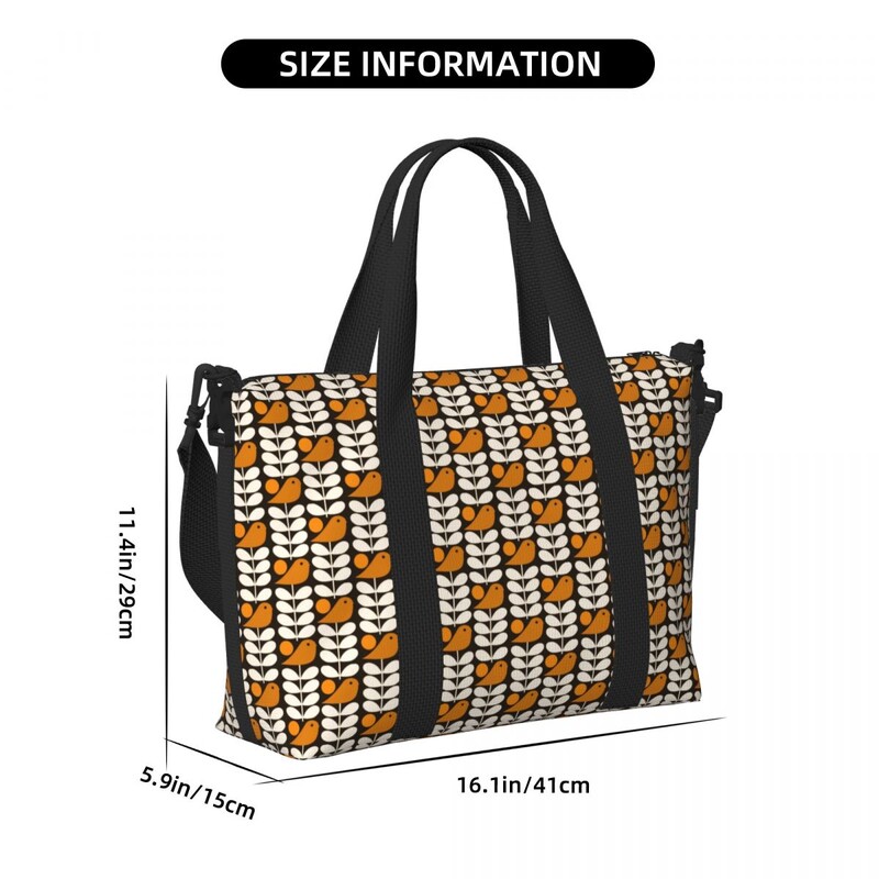 Geantă de tote personalizată, mare, cu mai multe tulpini, cu păsări, negru, alb, portocaliu, pentru femei, Orla Kiely Scandi, pentru cumpărături, geantă de călătorie pentru plajă.