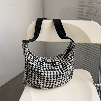 Genți Crossbody Classic Houndstooth Femei Ins All Match Fermoar Hobos Basic Elegant Umăr Femei Street Chic Simplu Adolescenți