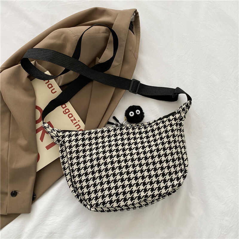 Genți Crossbody Classic Houndstooth Femei Ins All Match Fermoar Hobos Basic Elegant Umăr Femei Street Chic Simplu Adolescenți