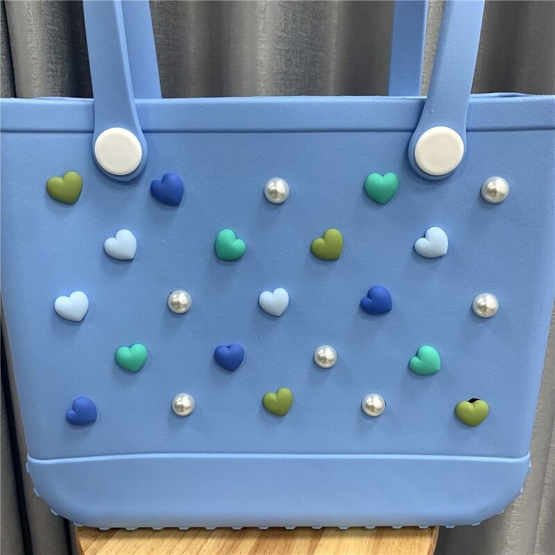 24 de bucăți brelocuri cu butoane perle inimă pentru genți Bogg, accesorii, bricolaj, genți de mână, decorațiuni de plajă
