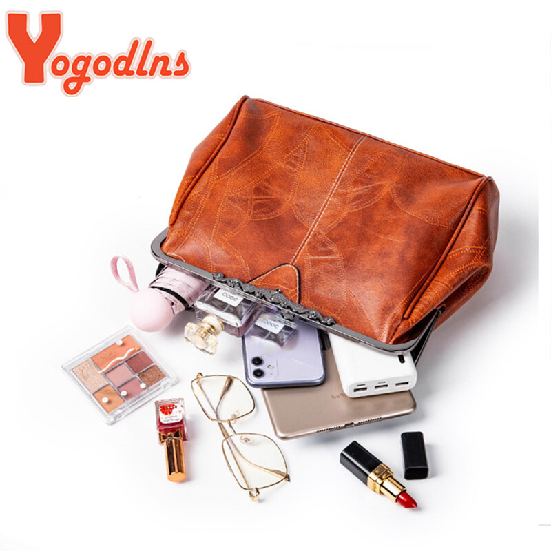 Yogodlns Geantă de mână cu clemă vintage pentru femei, geantă de umăr din piele moale, mărci de modă, portofel de seară, pentru cumpărături, geantă crossbody