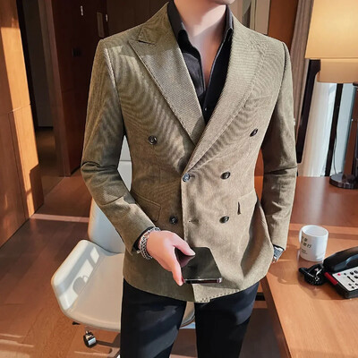 Aukštos kokybės vyriškos kostiumo striukės Dvigubas paltas Fashion 2024 Vyriškas velvetinis švarkas Vintažinis originalus gražus prabangus dizaineris