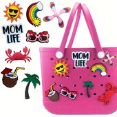 8 bucăți/set Inserții de farmec de desene animate pentru geantă de plajă, accesorii moi, decorare genți de mână pentru geanta de plajă