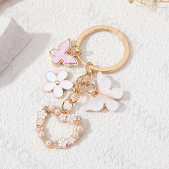 Heart Flowers Pretty Butterfly Emal Keychain Plant Flying Insect Key Ring for Women Girl Friendship δώρο Χειροποίητο σετ κοσμημάτων