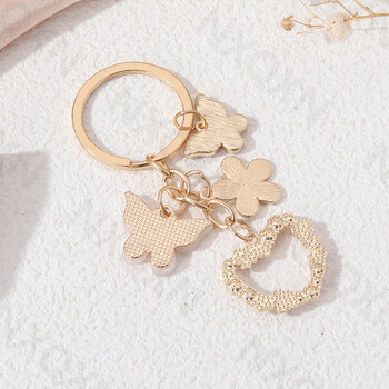 Heart Flowers Pretty Butterfly Emal Keychain Plant Flying Insect Key Ring for Women Girl Friendship δώρο Χειροποίητο σετ κοσμημάτων