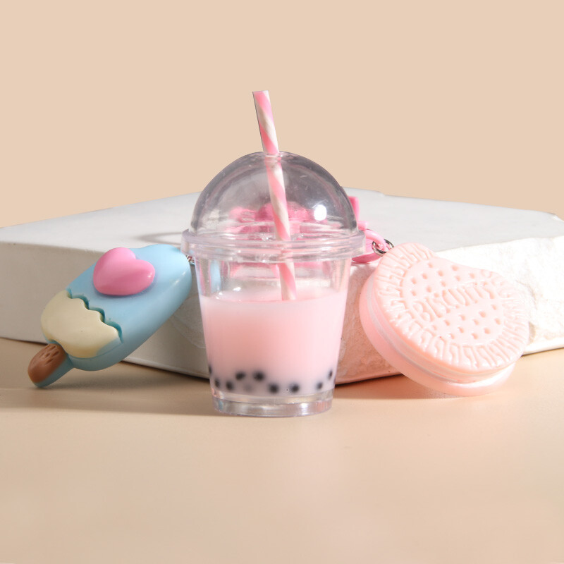 Brelocuri drăguțe Înghețată Bubble Tea Biscuit Pink Breloc Prietenie pentru cea mai bună prietenă Femei Fete Geantă Cadou Bijuterii