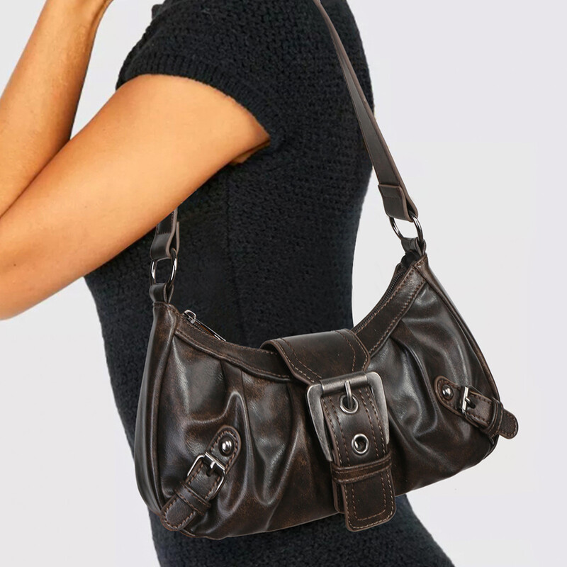 Ženska plisirana skitnica crvena torba na rame za žene PU kožna ručna torbica torbica Y2K torba za djevojčice Chic putna torba