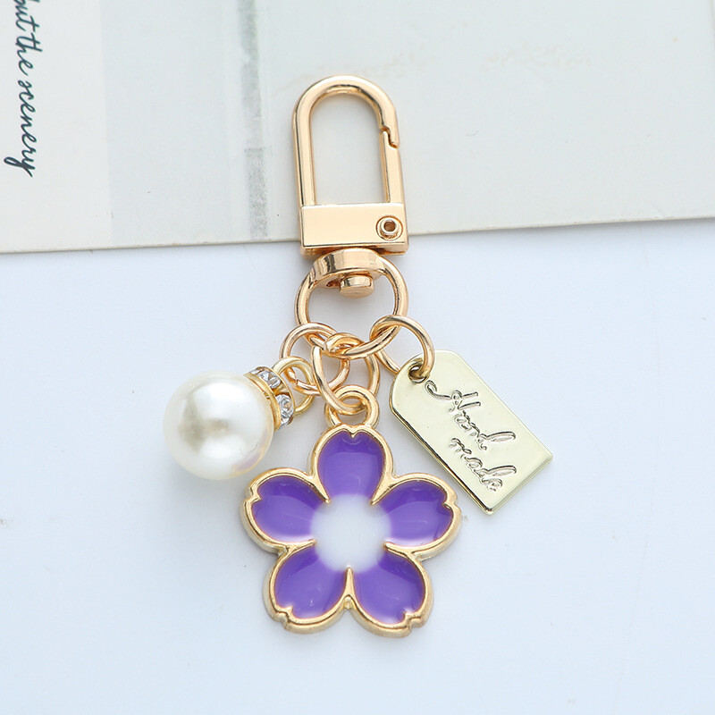 Sweet Cherry Blossoms Pearl Keychain Sieviešu Meiteņu Mode Jauki Zelta Krāsa Atslēgu sprādzes Austiņu kastīte Rokassomiņas Atslēgu dekorēšana Dāvana