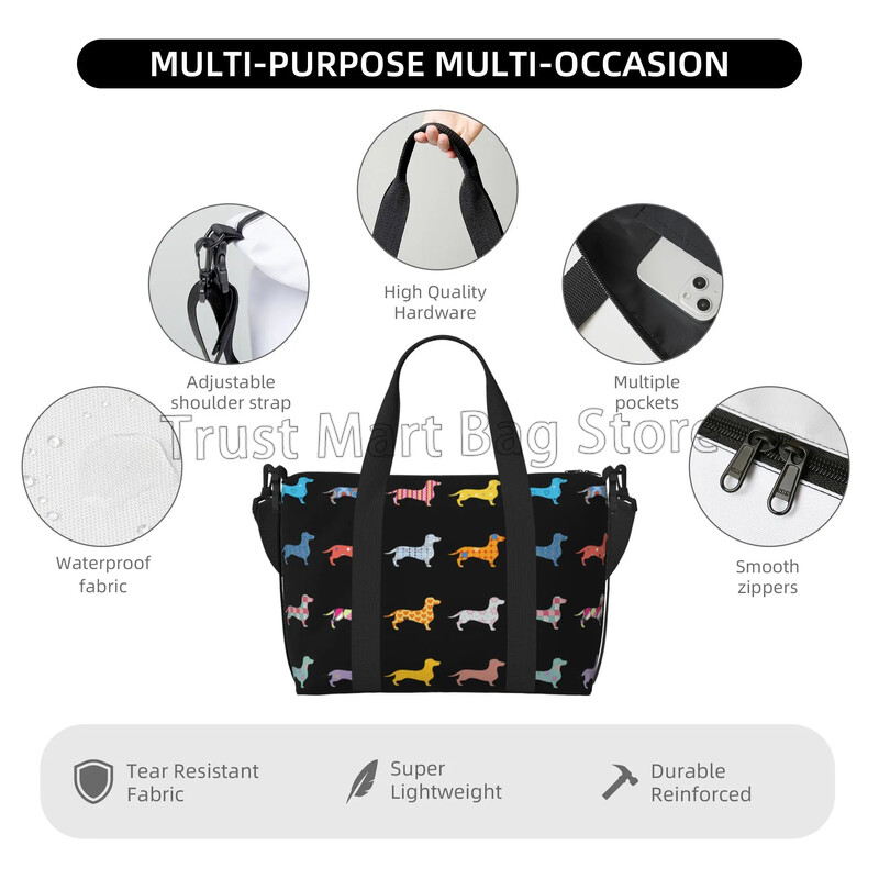 Drăguț Teckel Câini Genți Duffle Durabil Personalize Sport Gym Travel Geantă Unisex Weekender Peste noapte Genți mari de antrenament