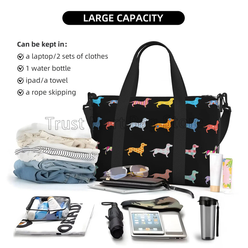 Drăguț Teckel Câini Genți Duffle Durabil Personalize Sport Gym Travel Geantă Unisex Weekender Peste noapte Genți mari de antrenament