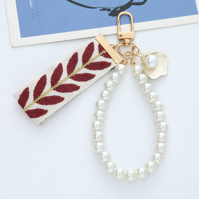 Modni biserni privjesak s vrpcom za žene, kreativna prugasta platnena traka zlatne boje, torba s kopčom za ključeve, ukras za torbicu za slušalice