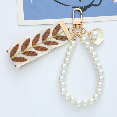 Modni biserni privjesak s vrpcom za žene, kreativna prugasta platnena traka zlatne boje, torba s kopčom za ključeve, ukras za torbicu za slušalice