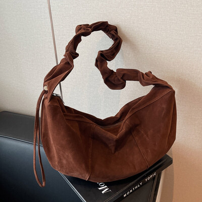 Geanta de umar din piele intoarsa pentru femei Geanta de mana mica hobo cu mai multe buzunare cu curea reglabila Geanta Crescent Mini clutch pentru calatorii de munca