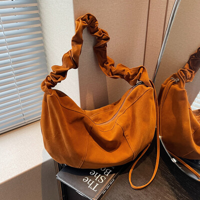 Geanta de umar din piele intoarsa pentru femei Geanta de mana mica hobo cu mai multe buzunare cu curea reglabila Geanta Crescent Mini clutch pentru calatorii de munca