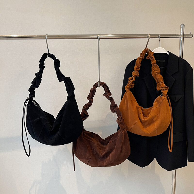 Geanta de umar din piele intoarsa pentru femei Geanta de mana mica hobo cu mai multe buzunare cu curea reglabila Geanta Crescent Mini clutch pentru calatorii de munca