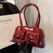 MOODS Y2K Genți de umăr elegante pentru femei, de culoare pură, de mare capacitate, mini geantă pentru subrat Boston, geantă de designer de lux 2024