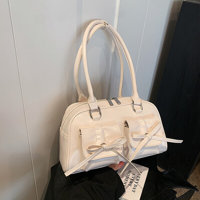 MOODS Y2K Genți de umăr elegante pentru femei, de culoare pură, de mare capacitate, mini geantă pentru subrat Boston, geantă de designer de lux 2024