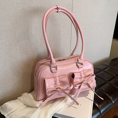 MOODS Y2K Genți de umăr elegante pentru femei, de culoare pură, de mare capacitate, mini geantă pentru subrat Boston, geantă de designer de lux 2024