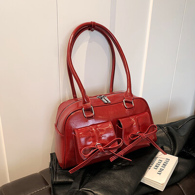 MOODS Y2K Genți de umăr elegante pentru femei, de culoare pură, de mare capacitate, mini geantă pentru subrat Boston, geantă de designer de lux 2024