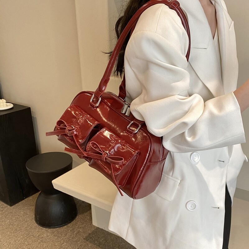 MOODS Y2K Genți de umăr elegante pentru femei, de culoare pură, de mare capacitate, mini geantă pentru subrat Boston, geantă de designer de lux 2024