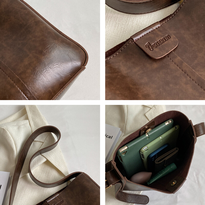 MOODS Retro torba na rame Set za žene Mekana PU kožna torba preko ramena sa širokim remenom i malom torbicom Kupci velikog kapaciteta