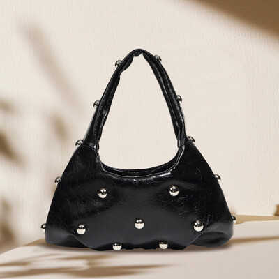 Ženska PU torba na rame s nitnama Punk torba ispod pazuha s kopčom Cool stilska torba ispod pazuha Chic Hobo torba Dizajnerska ručna torbica