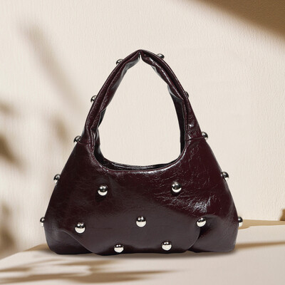 Ženska PU torba na rame s nitnama Punk torba ispod pazuha s kopčom Cool stilska torba ispod pazuha Chic Hobo torba Dizajnerska ručna torbica