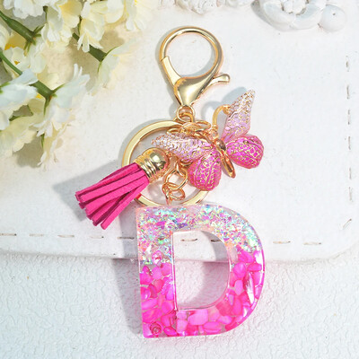Градиентни розови инициали Писмо Ключодържател Име Талисмани Ключодържател от смола С пискюл Пеперуда Направи си сам Дамска чанта Орнаменти Парти подаръци