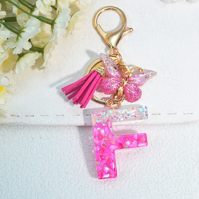 Градиентни розови инициали Писмо Ключодържател Име Талисмани Ключодържател от смола С пискюл Пеперуда Направи си сам Дамска чанта Орнаменти Парти подаръци