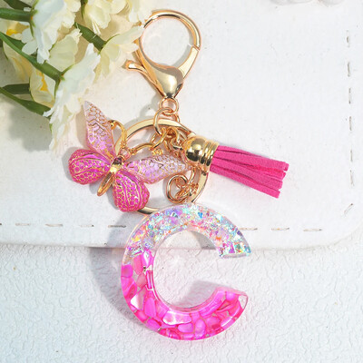 Градиентни розови инициали Писмо Ключодържател Име Талисмани Ключодържател от смола С пискюл Пеперуда Направи си сам Дамска чанта Орнаменти Парти подаръци