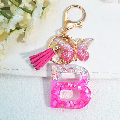 Градиентни розови инициали Писмо Ключодържател Име Талисмани Ключодържател от смола С пискюл Пеперуда Направи си сам Дамска чанта Орнаменти Парти подаръци